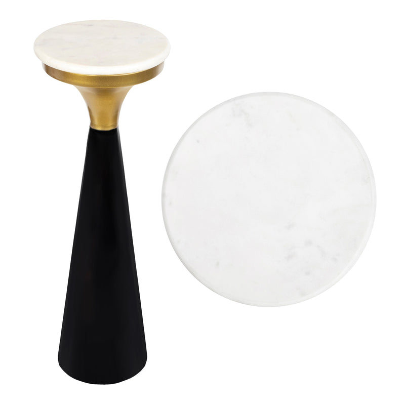 Oliver 22.25" Mid-Century Glam Retro Metal Drink Table with Marble Top