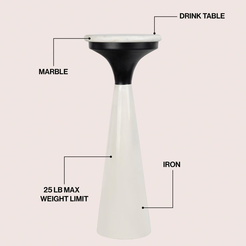 Oliver 22.25" Mid-Century Glam Retro Metal Drink Table with Marble Top