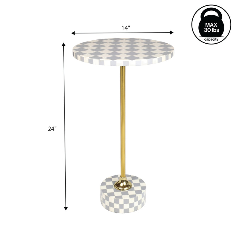 Calix 24" Art Deco Metal/Resin Checkerboard Round Drink Table