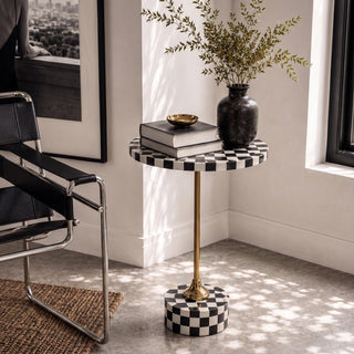 Calix 24" Art Deco Metal/Resin Checkerboard Round Drink Table
