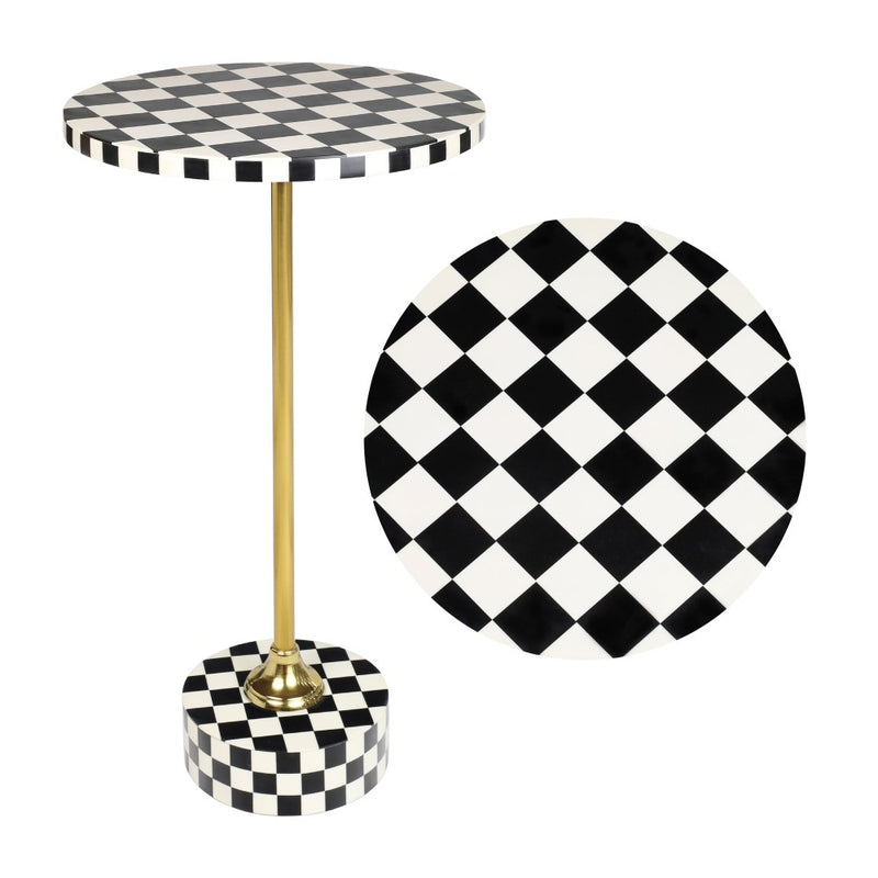 Calix 24" Art Deco Metal/Resin Checkerboard Round Drink Table