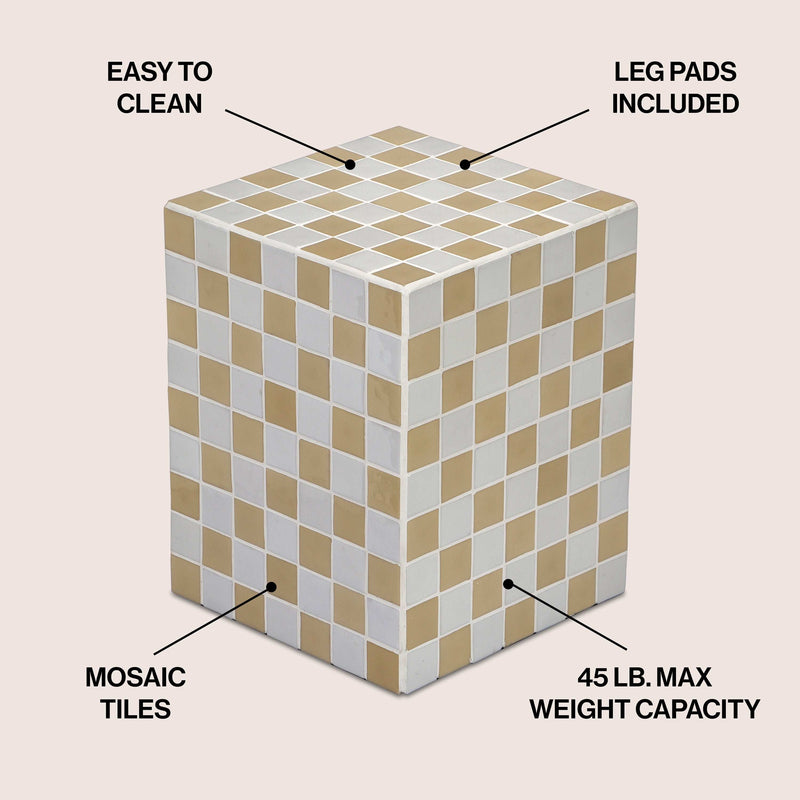 Callista 18" Modern Bohemian Ceramic Tiled Rectangle End Table