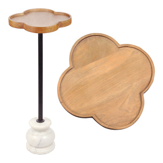 Colby 24.5" Classic Cottage Wood/Metal Drink Table and Decorative End Table with Quatrefoil Top and White Marble Base