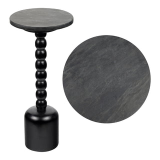 Turner 24.5" Designer Cottage Spindle Wood Column Drink Table and Decorative End Table with White Marble Round Top