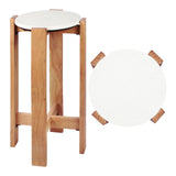 Elena 24" Minimalist Structured Wood Drink Table and Decorative End Table with White Marble Round Top