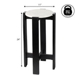 Elena 24" Minimalist Structured Wood Drink Table and Decorative End Table with White Marble Round Top