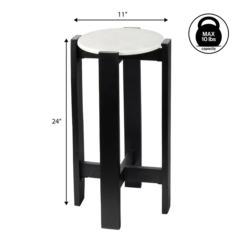 Elena 24" Minimalist Structured Wood Drink Table and Decorative End Table with White Marble Round Top