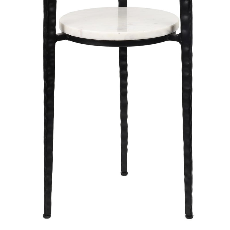 Seraphina 24.75" Industrial 2-Tier Metal Frame Drink Table and Decorative End Table with White Marble Round Top