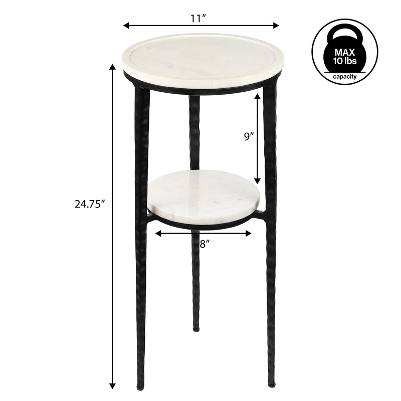 Seraphina 24.75" Industrial 2-Tier Metal Frame Drink Table and Decorative End Table with White Marble Round Top