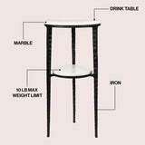 Seraphina 24.75" Industrial 2-Tier Metal Frame Drink Table and Decorative End Table with White Marble Round Top