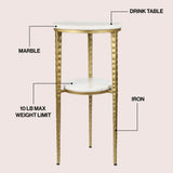 Seraphina 24.75" Industrial 2-Tier Metal Frame Drink Table and Decorative End Table with White Marble Round Top