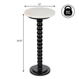 Monroe 24.25" Rustic Farmhouse Spindle Wood Drink Table and Decorative End Table with White Marble Round Top