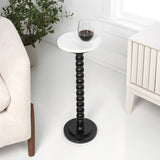 Monroe 24.25" Rustic Farmhouse Spindle Wood Drink Table and Decorative End Table with White Marble Round Top