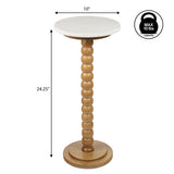 Monroe 24.25" Rustic Farmhouse Spindle Wood Drink Table and Decorative End Table with White Marble Round Top