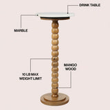Monroe 24.25" Rustic Farmhouse Spindle Wood Drink Table and Decorative End Table with White Marble Round Top