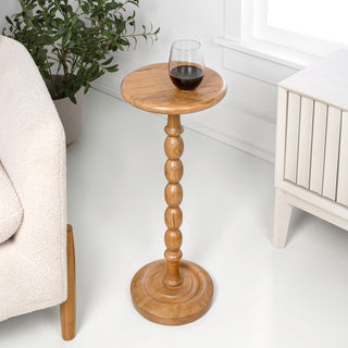 Augustus 24.5" Cottage Classic Spindle Wood Pedestal Round Drink Table and Decorative End Table