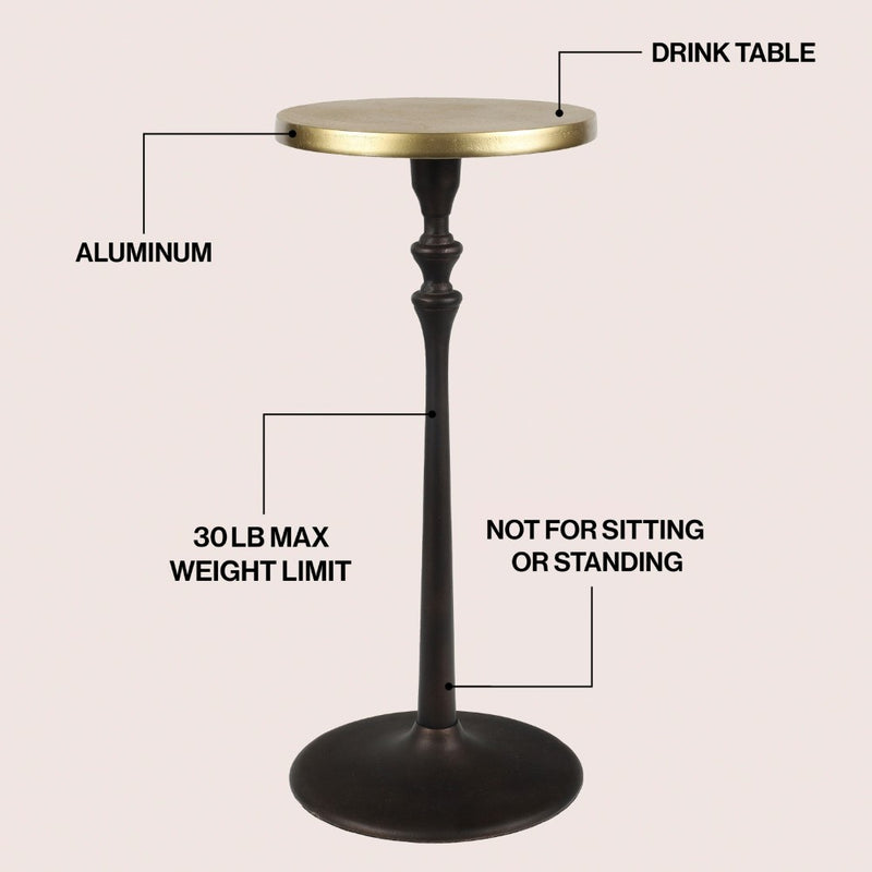 Lulu 19.5" Art Deco Classic Pedestal Round Metal Drink Table and Decorative End Table