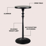 Lulu 19.5" Art Deco Classic Pedestal Round Metal Drink Table and Decorative End Table