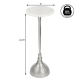 Ava 23.75" Art Deco Contemporary Metal Pedestal Drink Table and Decorative End Table with White Marble Round Top and Hammered Base
