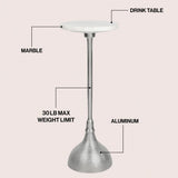 Ava 23.75" Art Deco Contemporary Metal Pedestal Drink Table and Decorative End Table with White Marble Round Top and Hammered Base