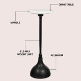 Ava 23.75" Art Deco Contemporary Metal Pedestal Drink Table and Decorative End Table with White Marble Round Top and Hammered Base