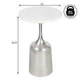 Pip 20.25" Classic Designer Metal Drink Table and Decorative End Table with White Marble Round Top and Bell Pedestal Base