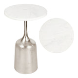 Pip 20.25" Classic Designer Metal Drink Table and Decorative End Table with White Marble Round Top and Bell Pedestal Base