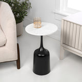 Pip 20.25" Classic Designer Metal Drink Table and Decorative End Table with White Marble Round Top and Bell Pedestal Base
