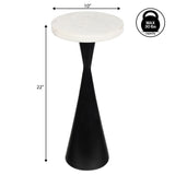 Ziggy 22" Contemporary Designer Metal Drink Table and Decorative End Table with White Marble Round Top and Cone Pedestal Base
