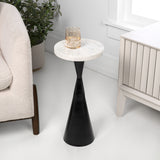 Ziggy 22" Contemporary Designer Metal Drink Table and Decorative End Table with White Marble Round Top and Cone Pedestal Base