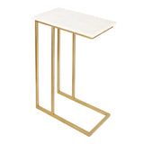 Caius 24.25" Designer Industrial Metal C-Shaped End Table and Side Couch Table with White Marble Top