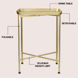 Sterling 26.25" Industrial Classic Metal Foldable Rectangular End Table and Side Table with Removable Tray Top