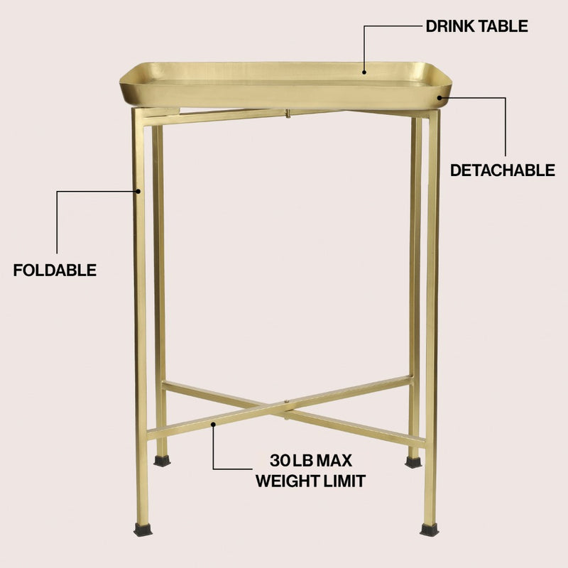 Sterling 26.25" Industrial Classic Metal Foldable Rectangular End Table and Side Table with Removable Tray Top