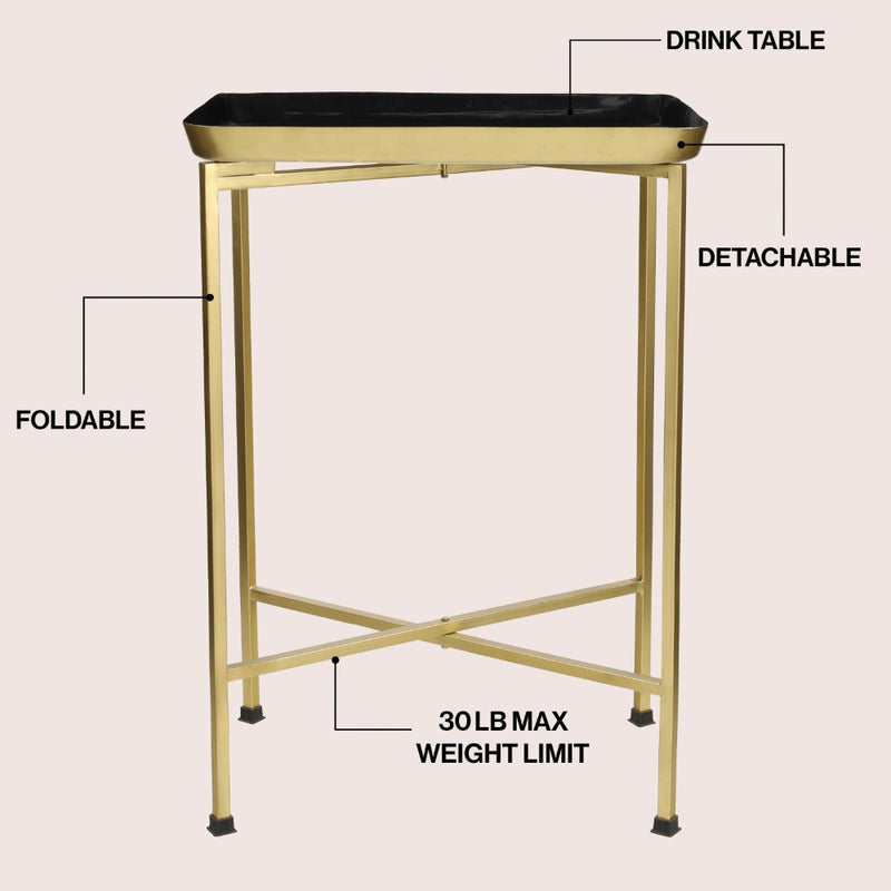 Sterling 26.25" Industrial Classic Metal Foldable Rectangular End Table and Side Table with Removable Tray Top