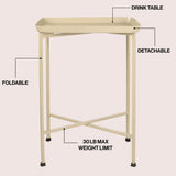 Sterling 26.25" Industrial Classic Metal Foldable Rectangular End Table and Side Table with Removable Tray Top