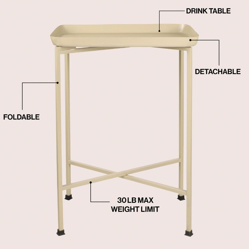 Sterling 26.25" Industrial Classic Metal Foldable Rectangular End Table and Side Table with Removable Tray Top