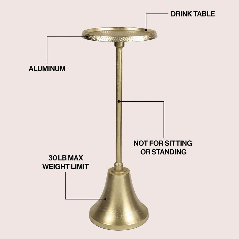 Irida 24" Art Deco Designer Pedestal Drink Table and Decorative End Table with Hammered Round Top and Bell Base