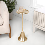Irida 24" Art Deco Designer Pedestal Drink Table and Decorative End Table with Hammered Round Top and Bell Base