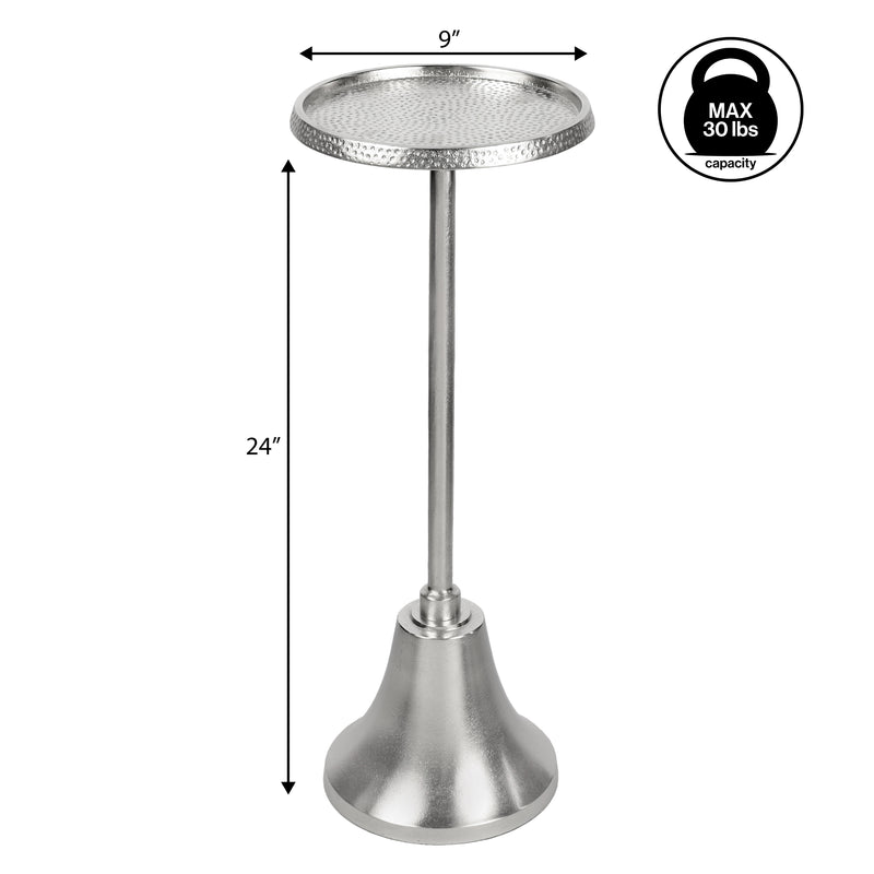 Irida 24" Art Deco Designer Pedestal Drink Table and Decorative End Table with Hammered Round Top and Bell Base