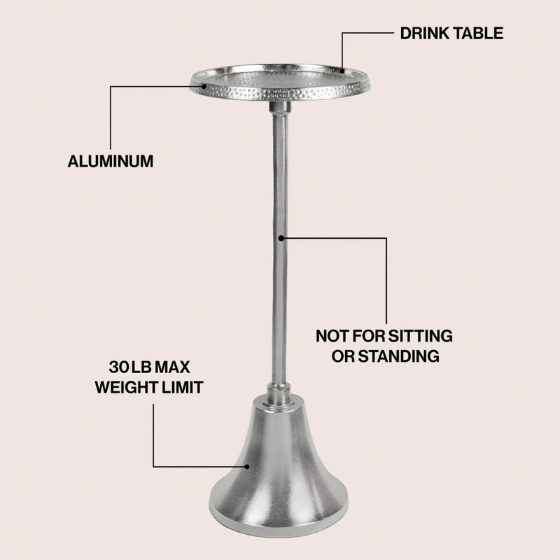 Irida 24" Art Deco Designer Pedestal Drink Table and Decorative End Table with Hammered Round Top and Bell Base