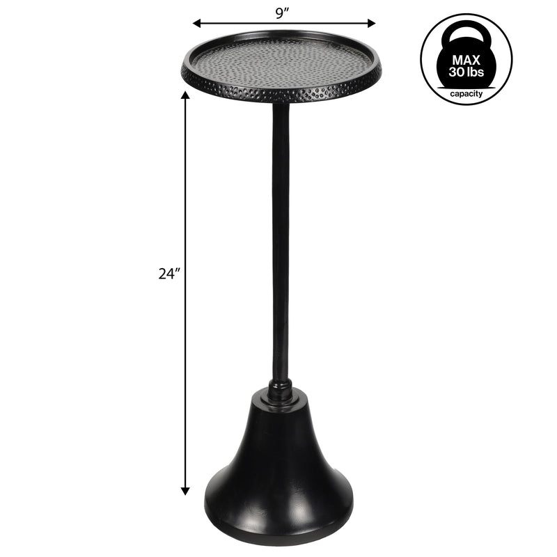 Irida 24" Art Deco Designer Pedestal Drink Table and Decorative End Table with Hammered Round Top and Bell Base