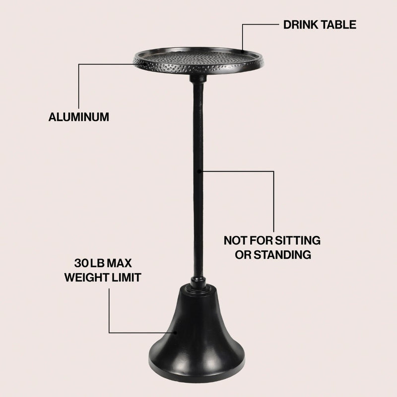 Irida 24" Art Deco Designer Pedestal Drink Table and Decorative End Table with Hammered Round Top and Bell Base
