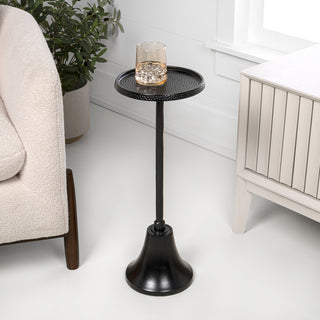 Irida 24" Art Deco Designer Pedestal Drink Table and Decorative End Table with Hammered Round Top and Bell Base
