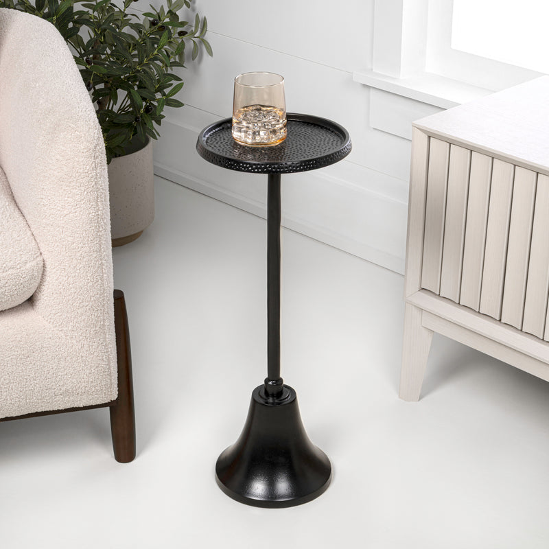 Irida 24" Art Deco Designer Pedestal Drink Table and Decorative End Table with Hammered Round Top and Bell Base