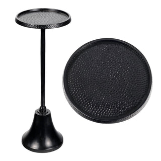 Irida 24" Art Deco Designer Pedestal Drink Table and Decorative End Table with Hammered Round Top and Bell Base