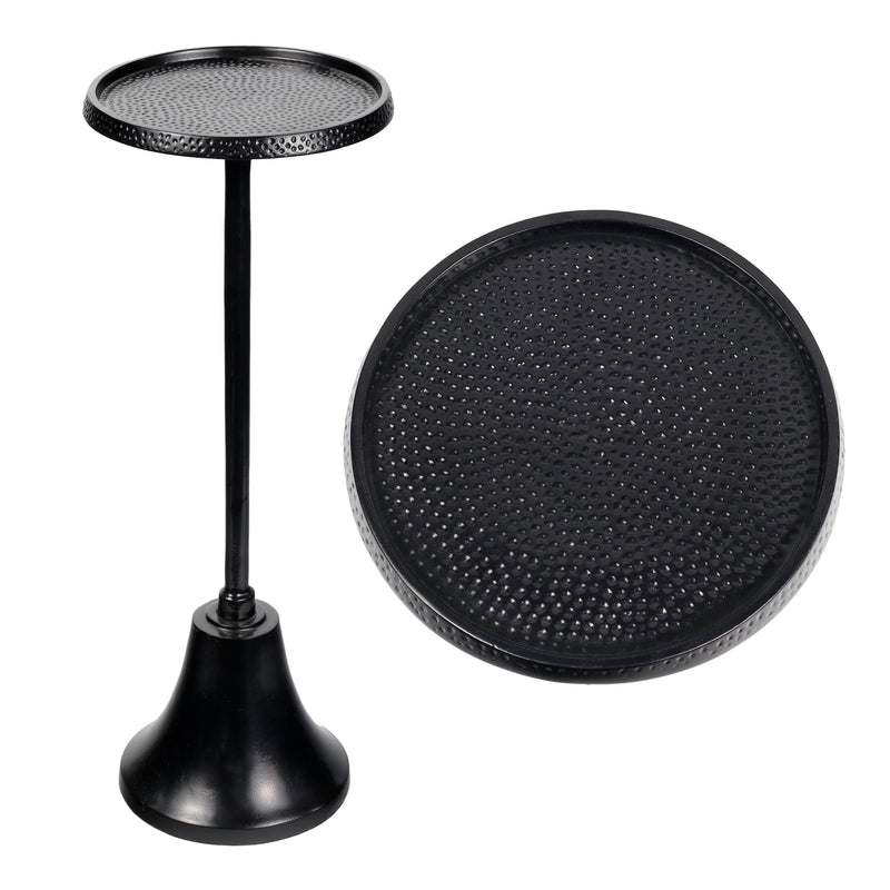 Irida 24" Art Deco Designer Pedestal Drink Table and Decorative End Table with Hammered Round Top and Bell Base