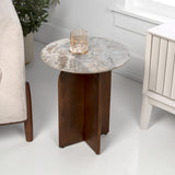 Naomi 18" Rustic Minimalist Marble/Wood X-Base Accent Table