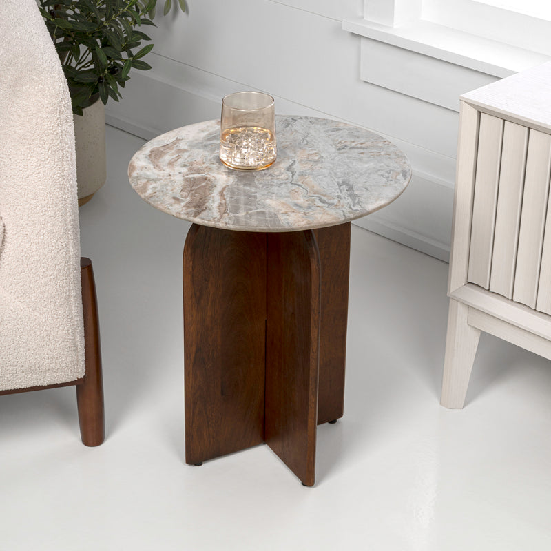 Naomi 18" Rustic Minimalist Marble/Wood X-Base Accent Table
