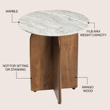 Naomi 18" Rustic Minimalist Marble/Wood X-Base Accent Table