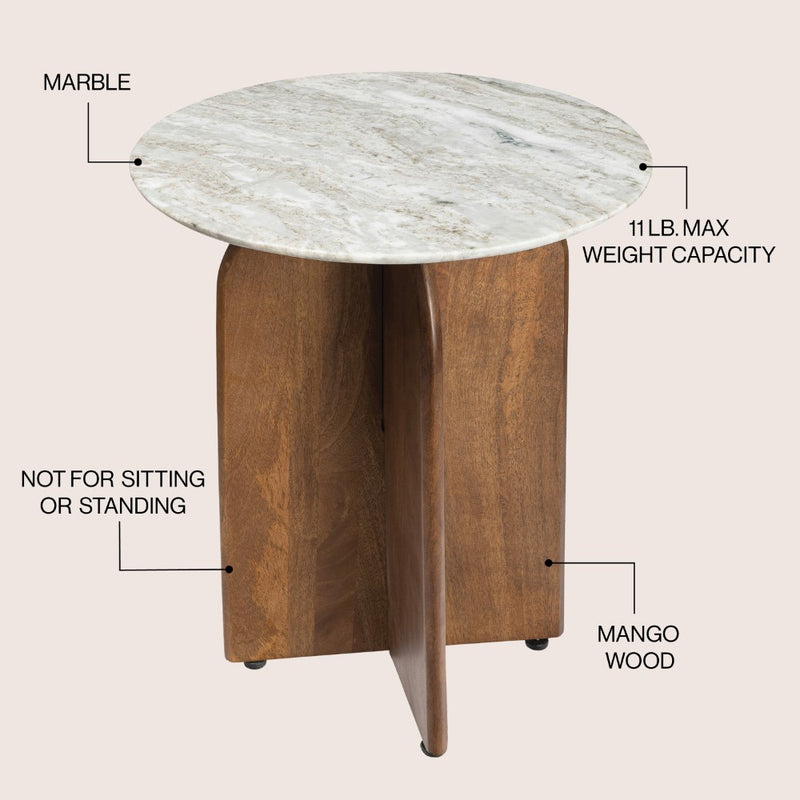 Naomi 18" Rustic Minimalist Marble/Wood X-Base Accent Table